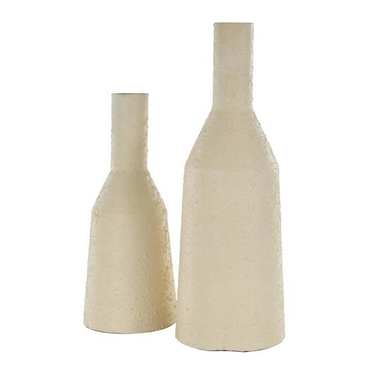 Cream Metal Fluted Distressed Textured Vase Set